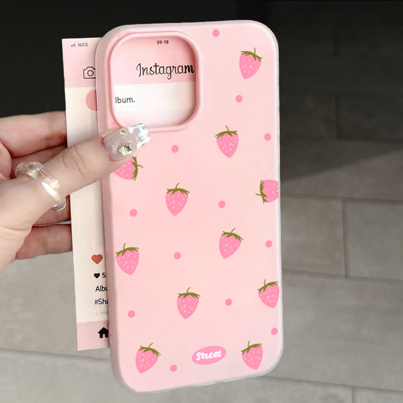 Xiaomi Redmi Note 13 - Casing Ponsel Motif Stroberi Merah Muda
