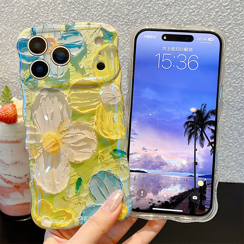 Apple Iphone 15 Pro Max - Casing HP Motif Lukisan Minyak Bunga
